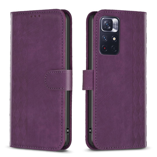 For Xiaomi Redmi Note 11 Plaid Embossed Leather Phone Case(Purple)
