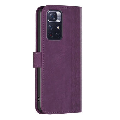For Xiaomi Redmi Note 11 Plaid Embossed Leather Phone Case(Purple) by buy2fix