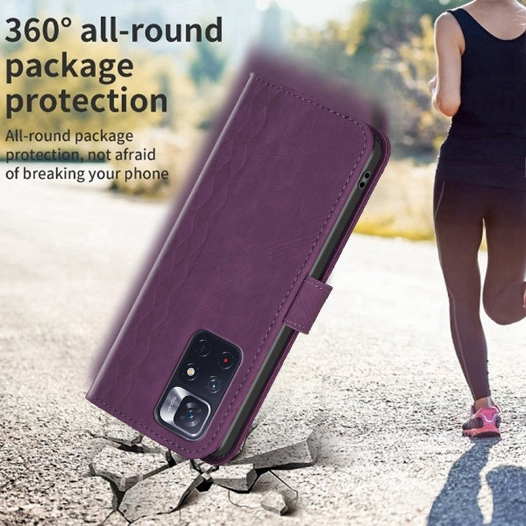 For Xiaomi Redmi Note 11 Plaid Embossed Leather Phone Case(Purple) by buy2fix