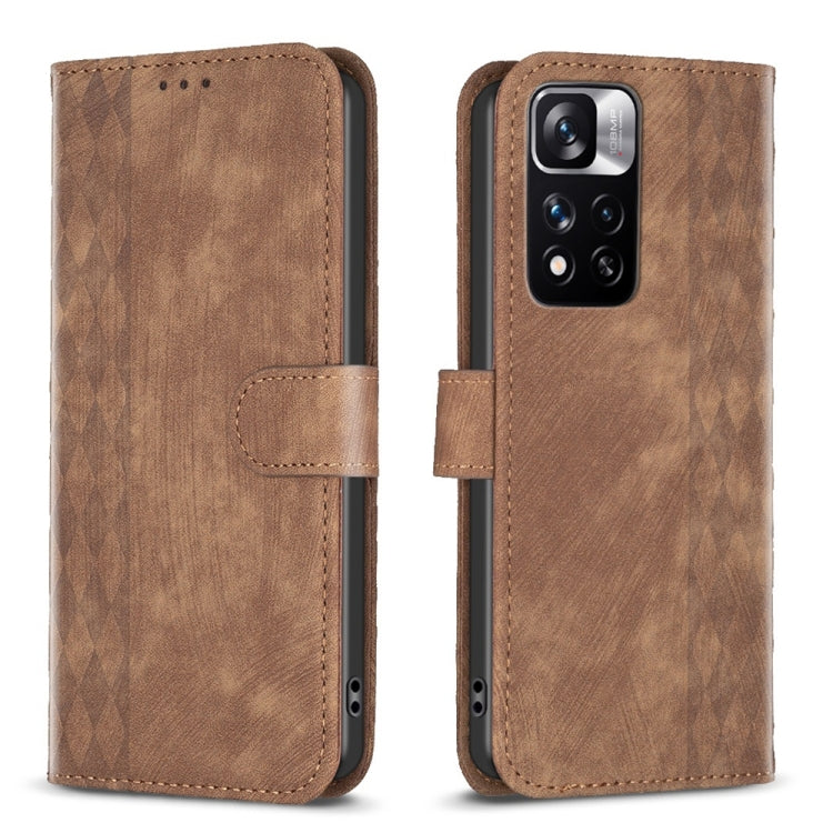 For Xiaomi Redmi Note 11 Pro Plaid Embossed Leather Phone Case(Brown) by buy2fix