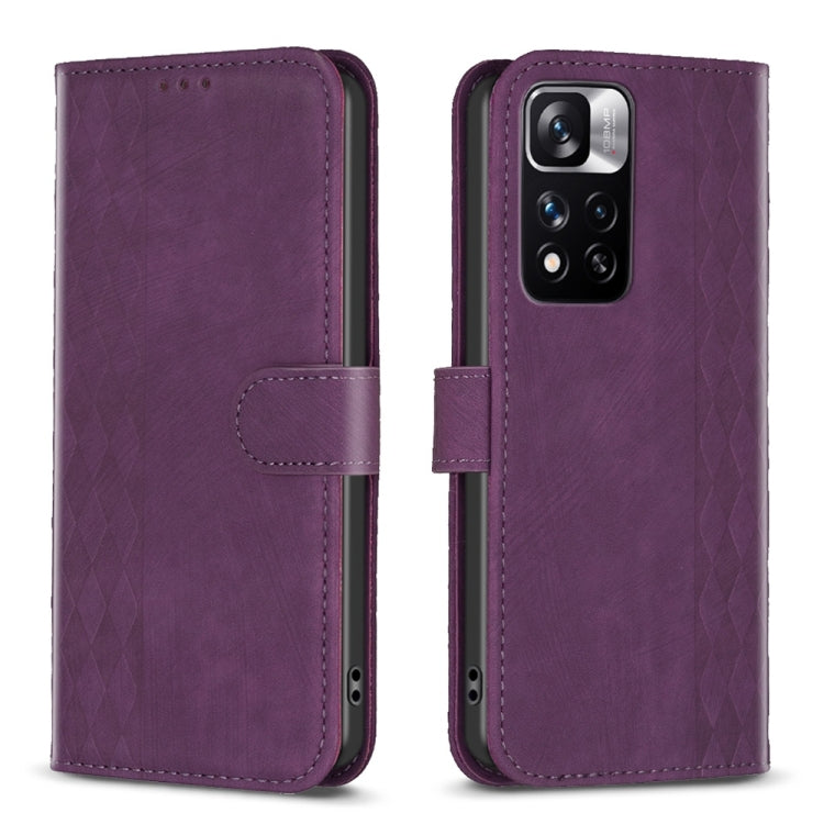 For Xiaomi Redmi Note 11 Pro Plaid Embossed Leather Phone Case(Purple) by buy2fix