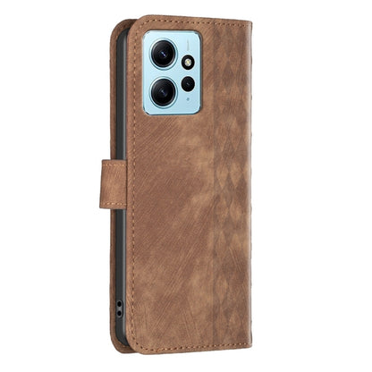 For Xiaomi Redmi Note 12 4G Global Plaid Embossed Leather Phone Case(Brown) by buy2fix