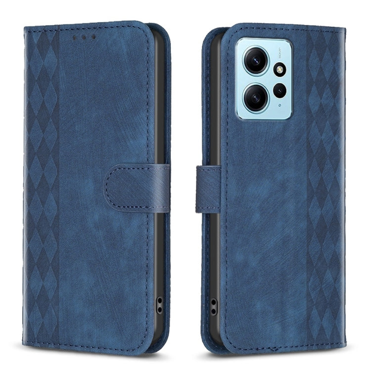 For Xiaomi Redmi Note 12 4G Global Plaid Embossed Leather Phone Case(Blue) by buy2fix