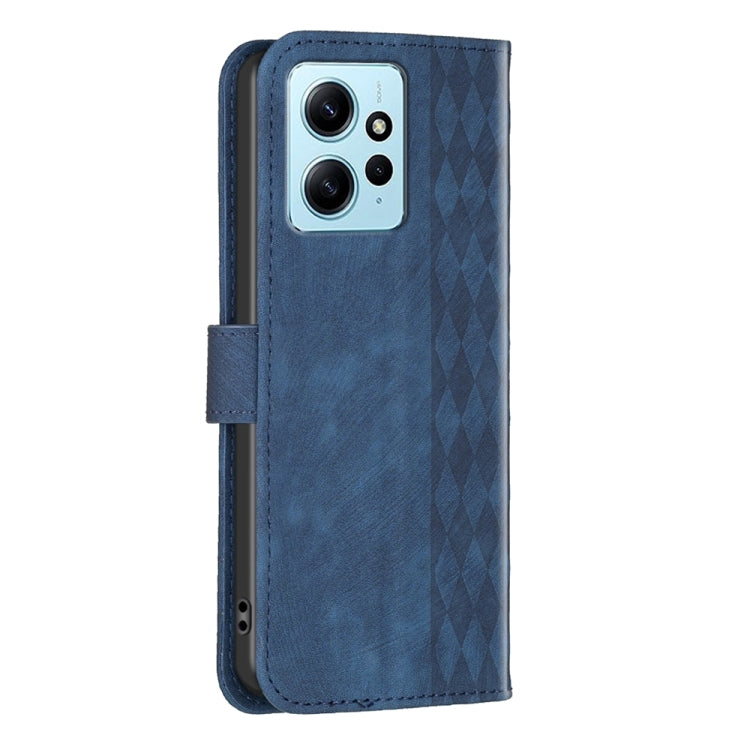 For Xiaomi Redmi Note 12 4G Global Plaid Embossed Leather Phone Case(Blue) by buy2fix