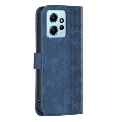 For Xiaomi Redmi Note 12 4G Global Plaid Embossed Leather Phone Case(Blue) by buy2fix