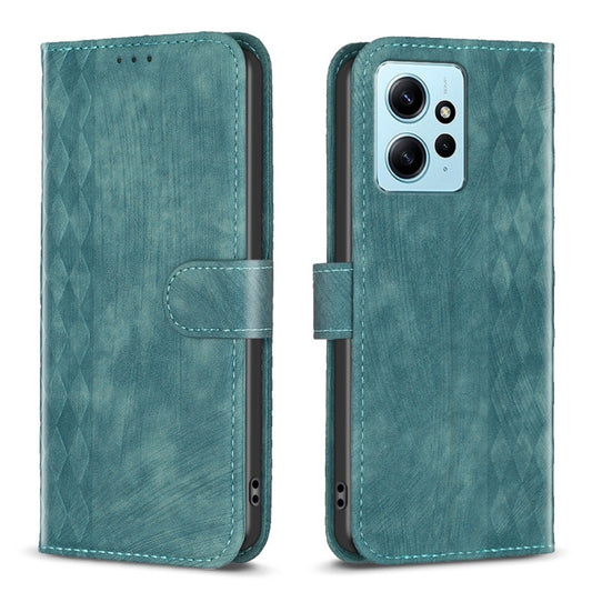 For Xiaomi Redmi Note 12 4G Global Plaid Embossed Leather Phone Case(Green) by buy2fix
