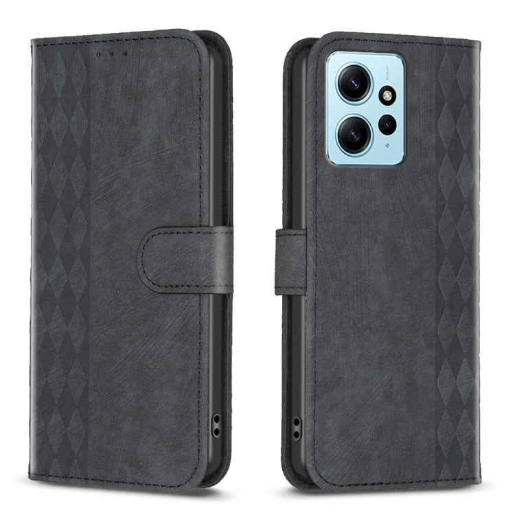 For Xiaomi Redmi Note 12 4G Global Plaid Embossed Leather Phone Case(Black) by buy2fix