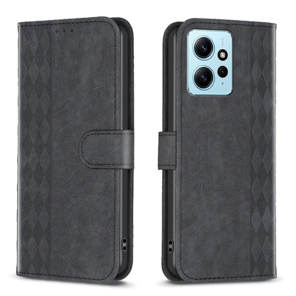 For Xiaomi Redmi Note 12 4G Global Plaid Embossed Leather Phone Case(Black) by buy2fix