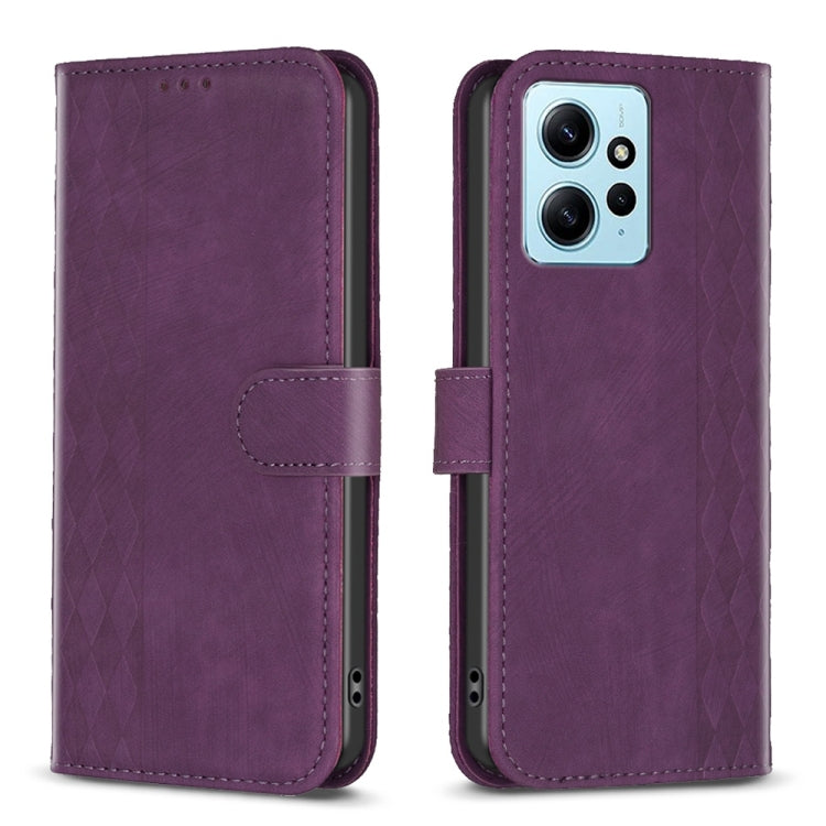For Xiaomi Redmi Note 12 4G Global Plaid Embossed Leather Phone Case(Purple) by buy2fix