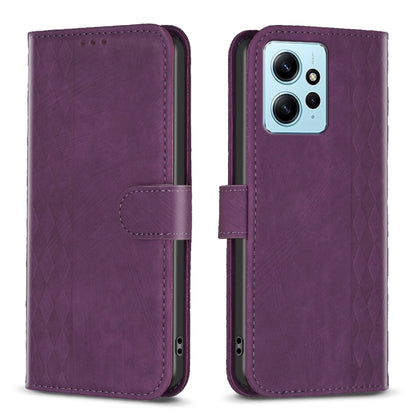For Xiaomi Redmi Note 12 4G Global Plaid Embossed Leather Phone Case(Purple) by buy2fix