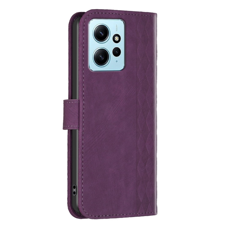 For Xiaomi Redmi Note 12 4G Global Plaid Embossed Leather Phone Case(Purple) by buy2fix
