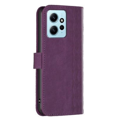For Xiaomi Redmi Note 12 4G Global Plaid Embossed Leather Phone Case(Purple) by buy2fix
