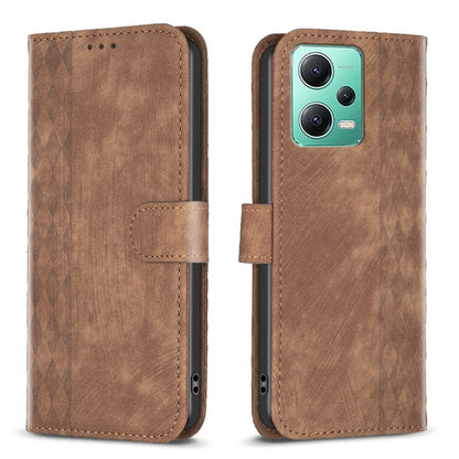 For Xiaomi Redmi Note 12 5G Global Plaid Embossed Leather Phone Case(Brown) by buy2fix