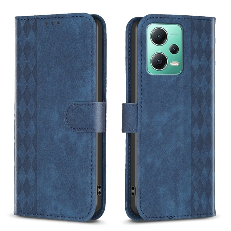 For Xiaomi Redmi Note 12 5G Global Plaid Embossed Leather Phone Case(Blue) by buy2fix