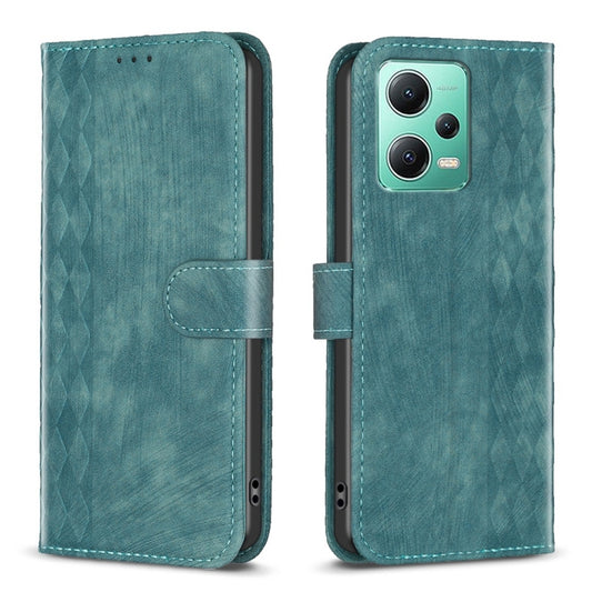 For Xiaomi Redmi Note 12 5G Global Plaid Embossed Leather Phone Case(Green) by buy2fix