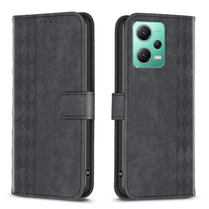 For Xiaomi Redmi Note 12 5G Global Plaid Embossed Leather Phone Case(Black) by buy2fix