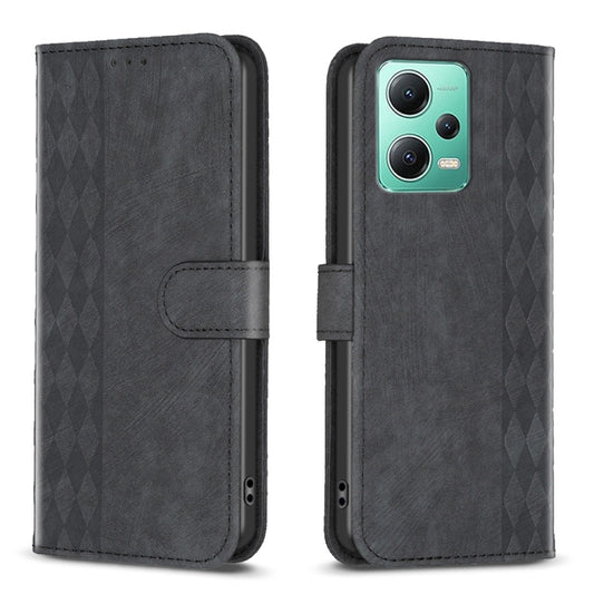 For Xiaomi Redmi Note 12 5G Global Plaid Embossed Leather Phone Case(Black) by buy2fix