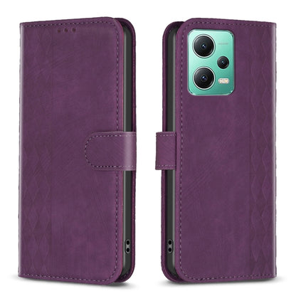For Xiaomi Redmi Note 12 5G Global Plaid Embossed Leather Phone Case(Purple) by buy2fix