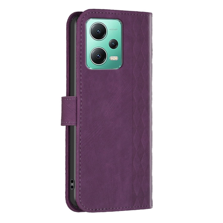 For Xiaomi Redmi Note 12 5G Global Plaid Embossed Leather Phone Case(Purple) by buy2fix