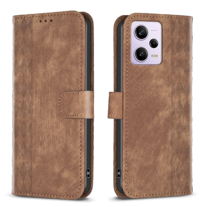 For Xiaomi Redmi Note 12 Pro Global Plaid Embossed Leather Phone Case(Brown) by buy2fix