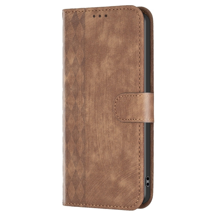 For Xiaomi Redmi Note 12 Pro Global Plaid Embossed Leather Phone Case(Brown) by buy2fix