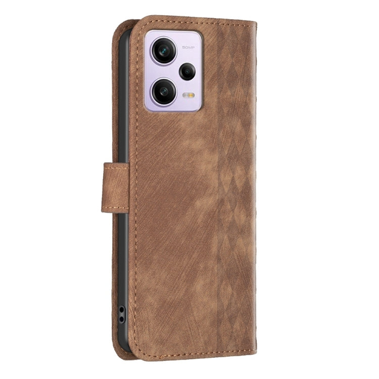 For Xiaomi Redmi Note 12 Pro Global Plaid Embossed Leather Phone Case(Brown) by buy2fix