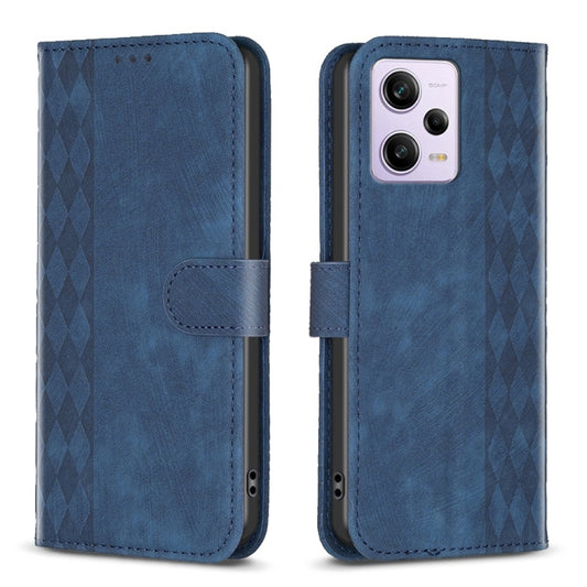 For Xiaomi Redmi Note 12 Pro Global Plaid Embossed Leather Phone Case(Blue) by buy2fix