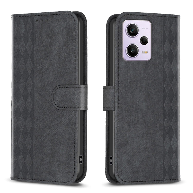 For Xiaomi Redmi Note 12 Pro Global Plaid Embossed Leather Phone Case(Black) by buy2fix