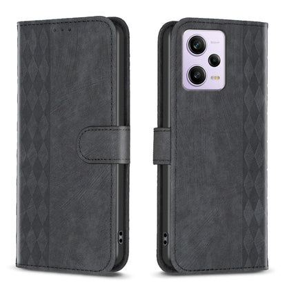 For Xiaomi Redmi Note 12 Pro Global Plaid Embossed Leather Phone Case(Black) by buy2fix