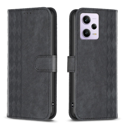 For Xiaomi Redmi Note 12 Pro Global Plaid Embossed Leather Phone Case(Black) by buy2fix