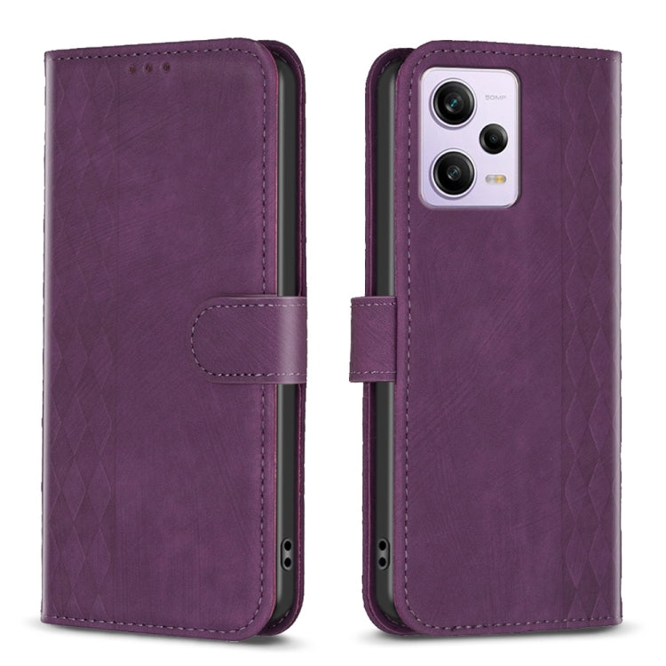 For Xiaomi Redmi Note 12 Pro Global Plaid Embossed Leather Phone Case(Purple) by buy2fix