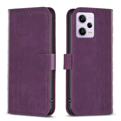 For Xiaomi Redmi Note 12 Pro Global Plaid Embossed Leather Phone Case(Purple) by buy2fix