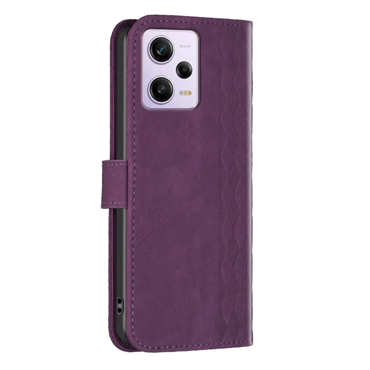 For Xiaomi Redmi Note 12 Pro Global Plaid Embossed Leather Phone Case(Purple) by buy2fix