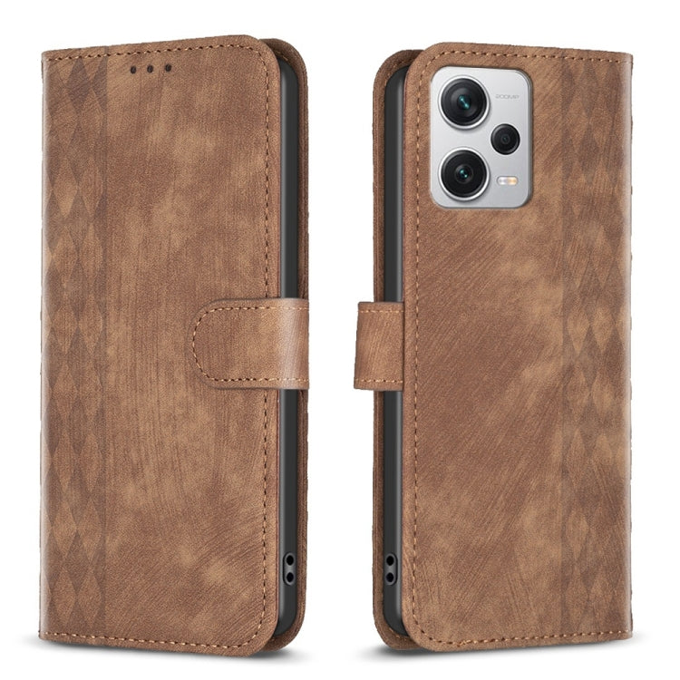 For Xiaomi Redmi Note 12 Pro+ Global Plaid Embossed Leather Phone Case(Brown) by buy2fix