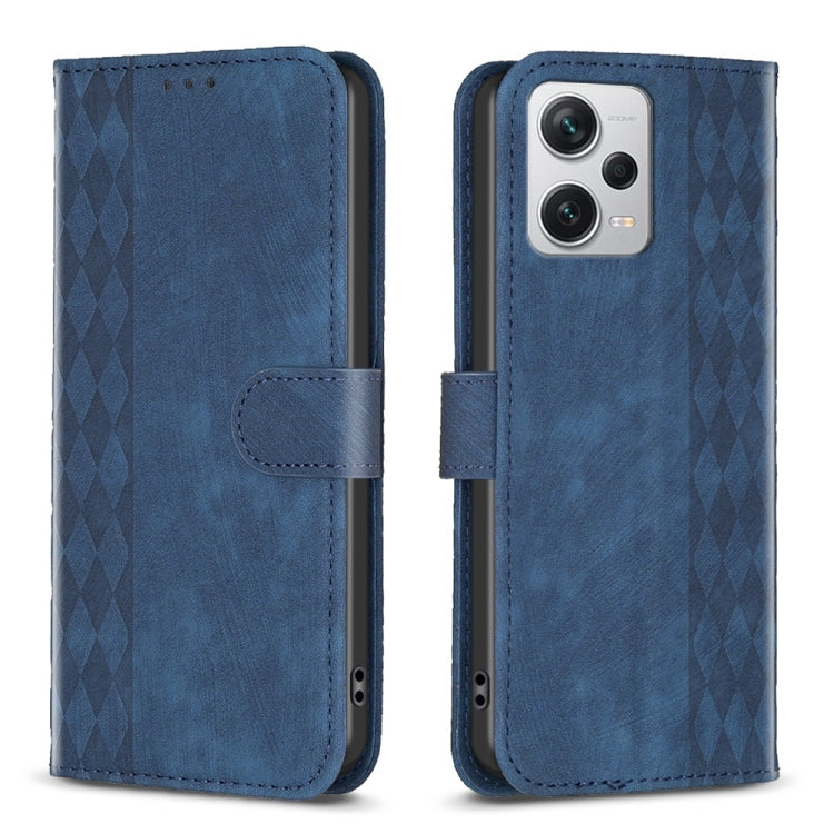 For Xiaomi Redmi Note 12 Pro+ Global Plaid Embossed Leather Phone Case(Blue) by buy2fix