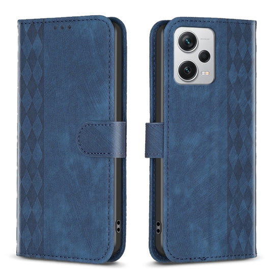 For Xiaomi Redmi Note 12 Pro+ Global Plaid Embossed Leather Phone Case(Blue)