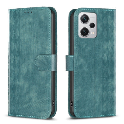 For Xiaomi Redmi Note 12 Pro+ Global Plaid Embossed Leather Phone Case(Green) by buy2fix