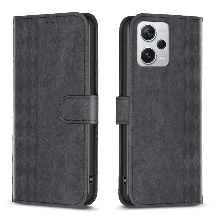 For Xiaomi Redmi Note 12 Pro+ Global Plaid Embossed Leather Phone Case(Black) by buy2fix