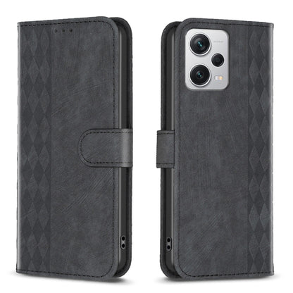 For Xiaomi Redmi Note 12 Pro+ Global Plaid Embossed Leather Phone Case(Black) by buy2fix