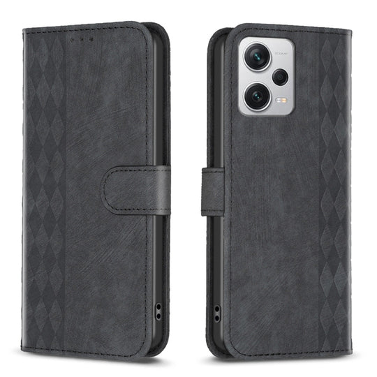 For Xiaomi Redmi Note 12 Pro+ Global Plaid Embossed Leather Phone Case(Black)
