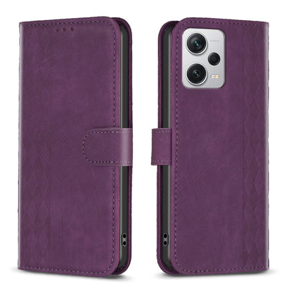 For Xiaomi Redmi Note 12 Pro+ Global Plaid Embossed Leather Phone Case(Purple) by buy2fix