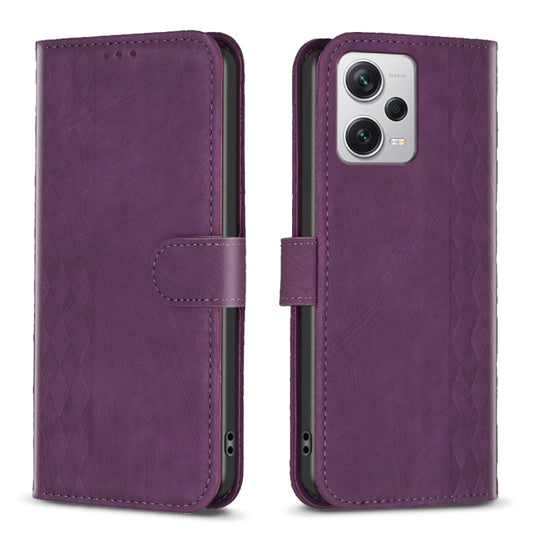 For Xiaomi Redmi Note 12 Pro+ Global Plaid Embossed Leather Phone Case(Purple) by buy2fix