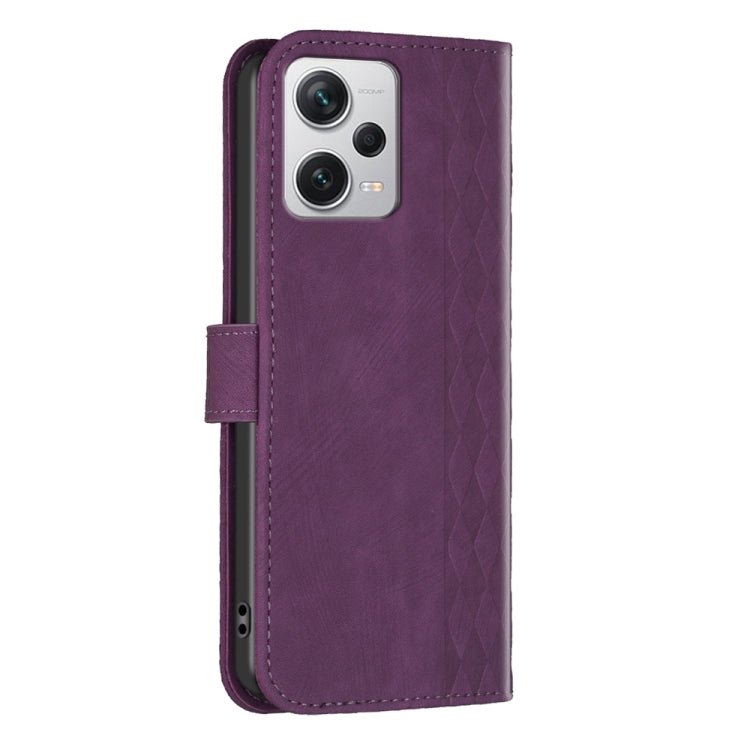 For Xiaomi Redmi Note 12 Pro+ Global Plaid Embossed Leather Phone Case(Purple) by buy2fix