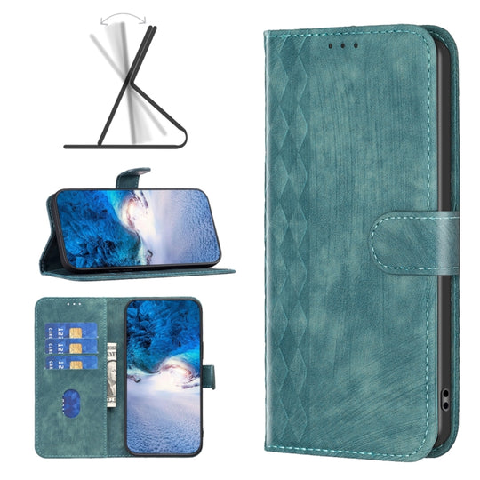 For Xiaomi Poco F5 5G / Redmi Note 12 Turbo Plaid Embossed Leather Phone Case(Green)