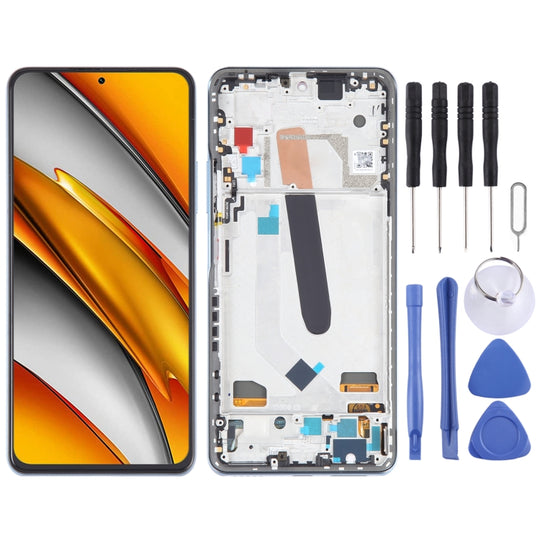 Écran LCD OLED pour assemblage complet de numériseur Xiaomi Poco F3 avec cadre (bleu)