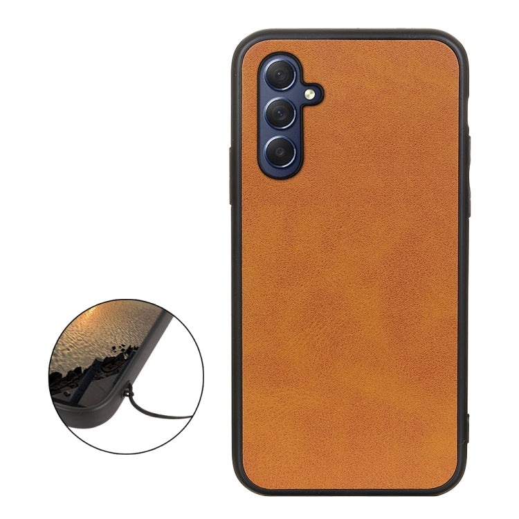 For Samsung Galaxy M54 5G Two-color Calf Texture Shockproof Phone Case(Brown) by buy2fix