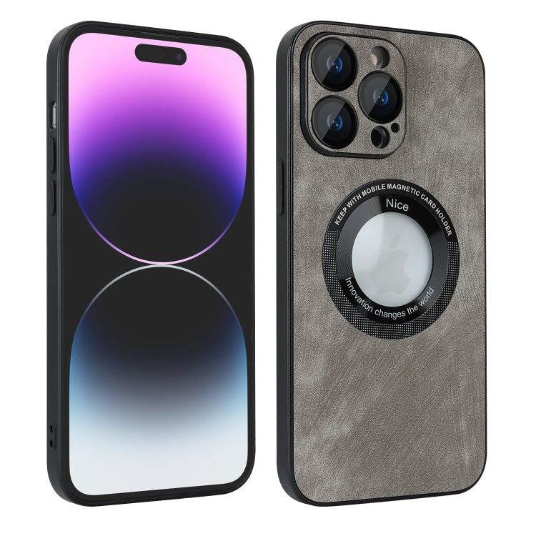 For iPhone 14 Pro Max Skin Feel Leather MagSafe Magnetic Phone Case(Grey) - iPhone 14 Pro Max Cases by buy2fix | Online Shopping UK | buy2fix