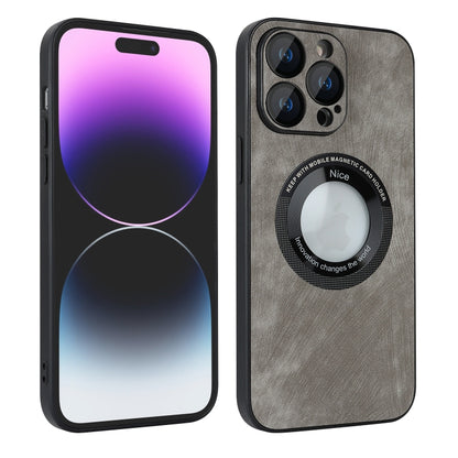 For iPhone 14 Pro Max Skin Feel Leather MagSafe Magnetic Phone Case(Grey) - iPhone 14 Pro Max Cases by buy2fix | Online Shopping UK | buy2fix