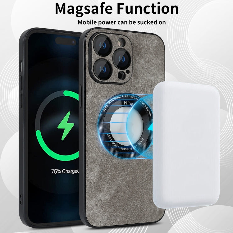 For iPhone 14 Pro Max Skin Feel Leather MagSafe Magnetic Phone Case(Grey) - iPhone 14 Pro Max Cases by buy2fix | Online Shopping UK | buy2fix