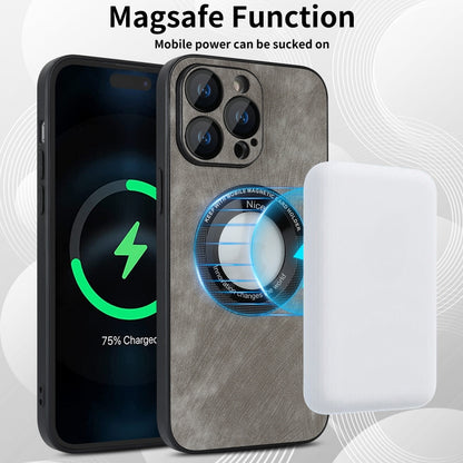 For iPhone 14 Pro Max Skin Feel Leather MagSafe Magnetic Phone Case(Grey) - iPhone 14 Pro Max Cases by buy2fix | Online Shopping UK | buy2fix